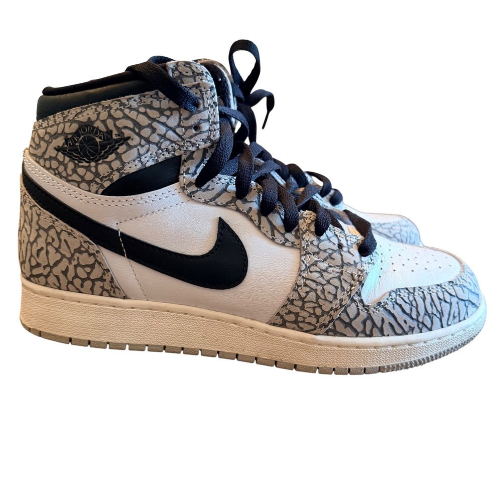 Jordan 1 Retro High OG White Cement Kids Shoes FD1437-052 Size 7Y Tech Grey